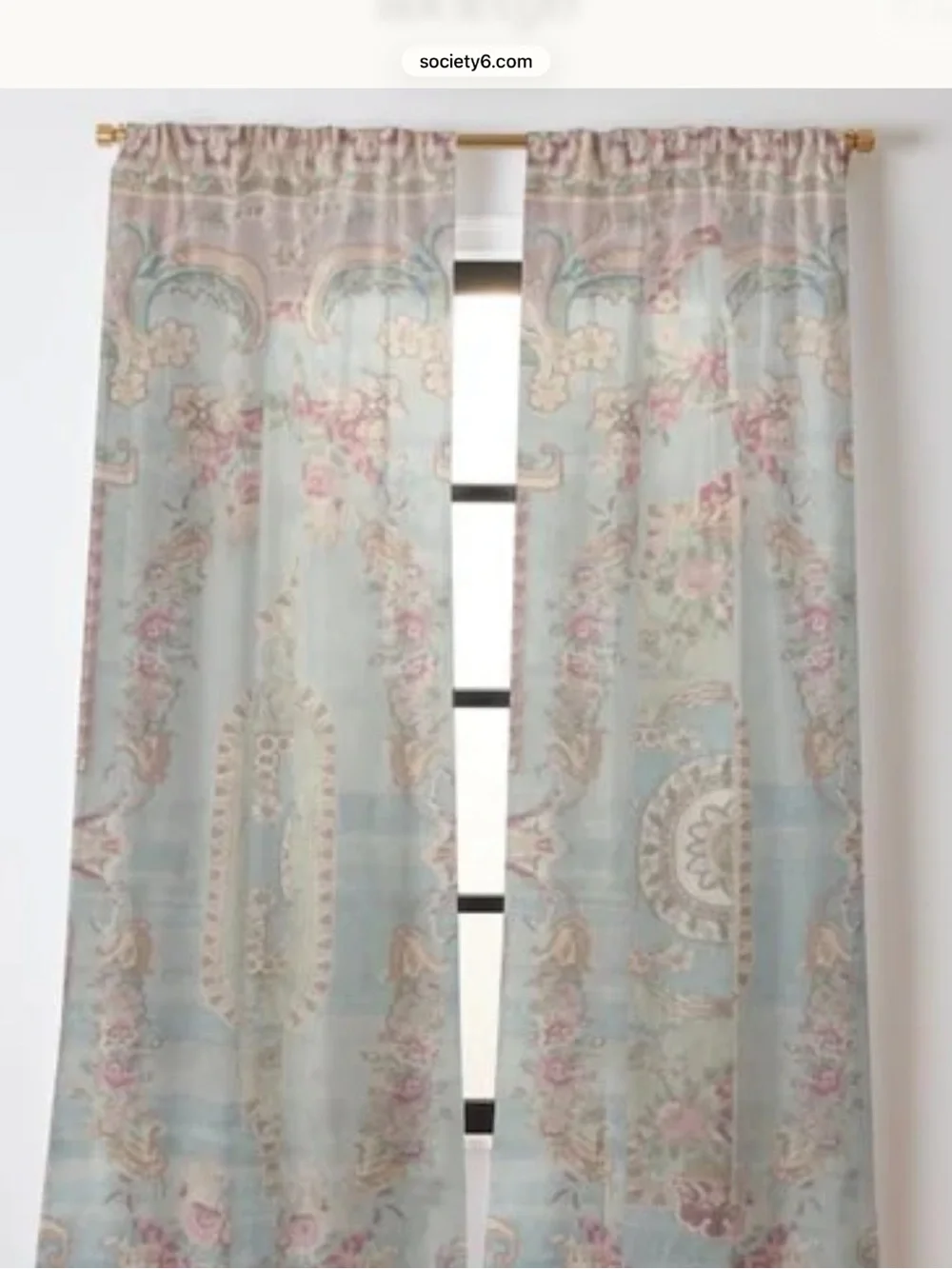 Society6 Soft Blue and Blush Paisley Sheer Curtain Panel